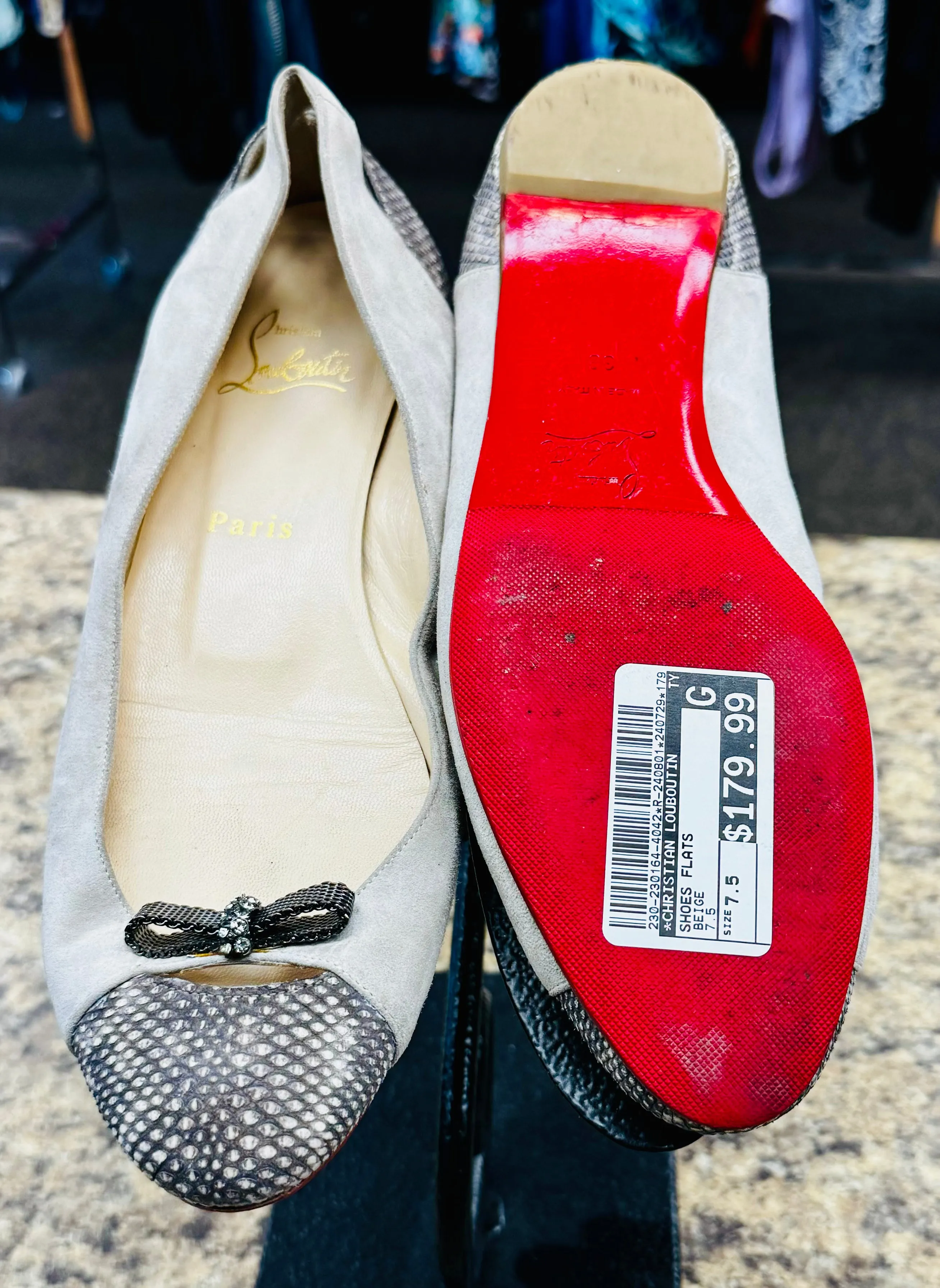 Beige Shoes Designer Flats Christian Louboutin, Size 7.5