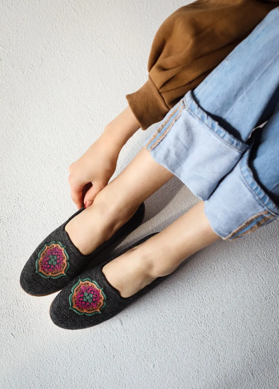 Boho Flower Espadrilles Dark Grey