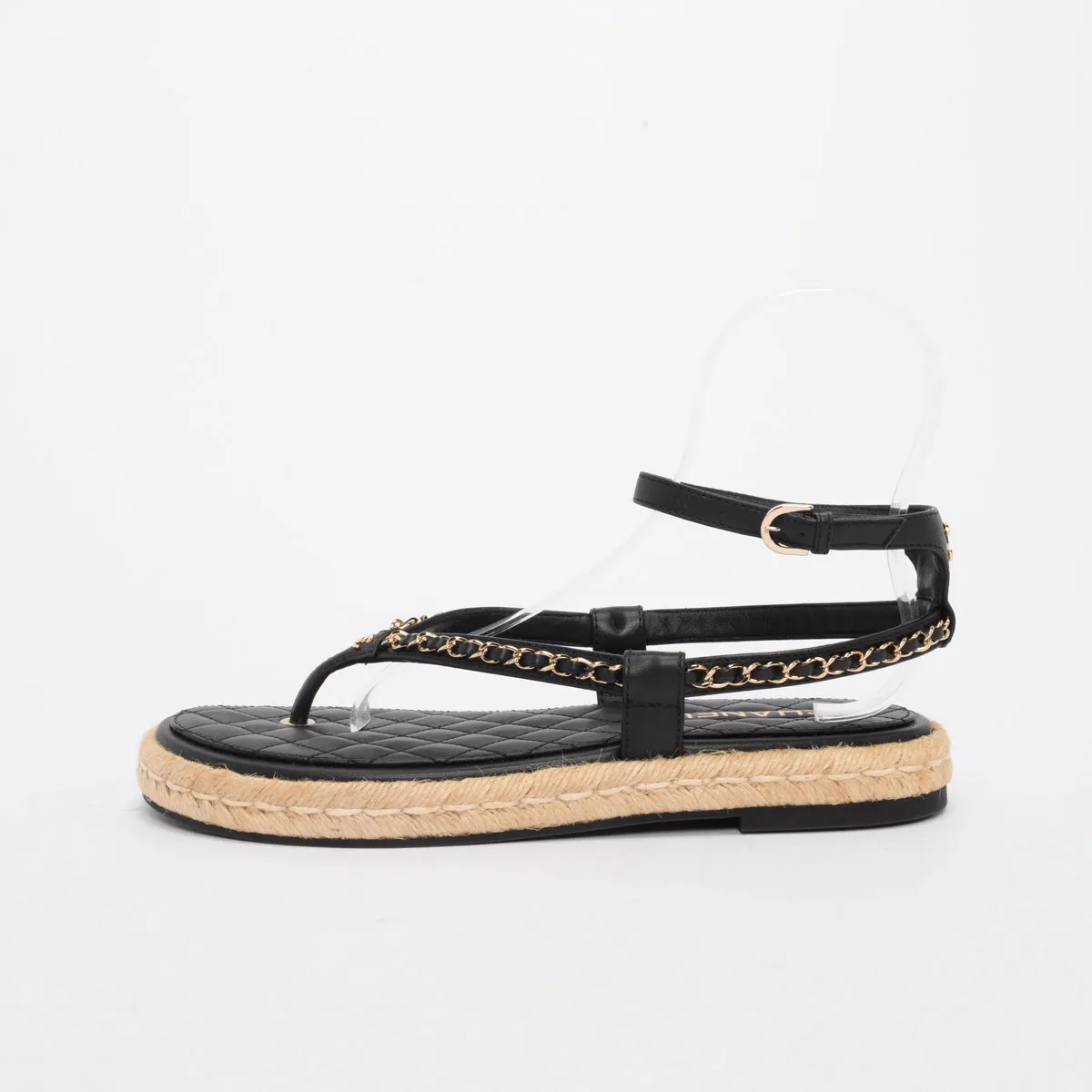 Chanel Black Lambskin Chain CC Thong Sandals 42