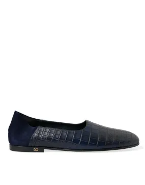 Dolce & Gabbana Blue Crocodile Leather Loafers Slip On Shoes