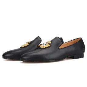 Embroidered Leather Men Loafers - Men Shoes