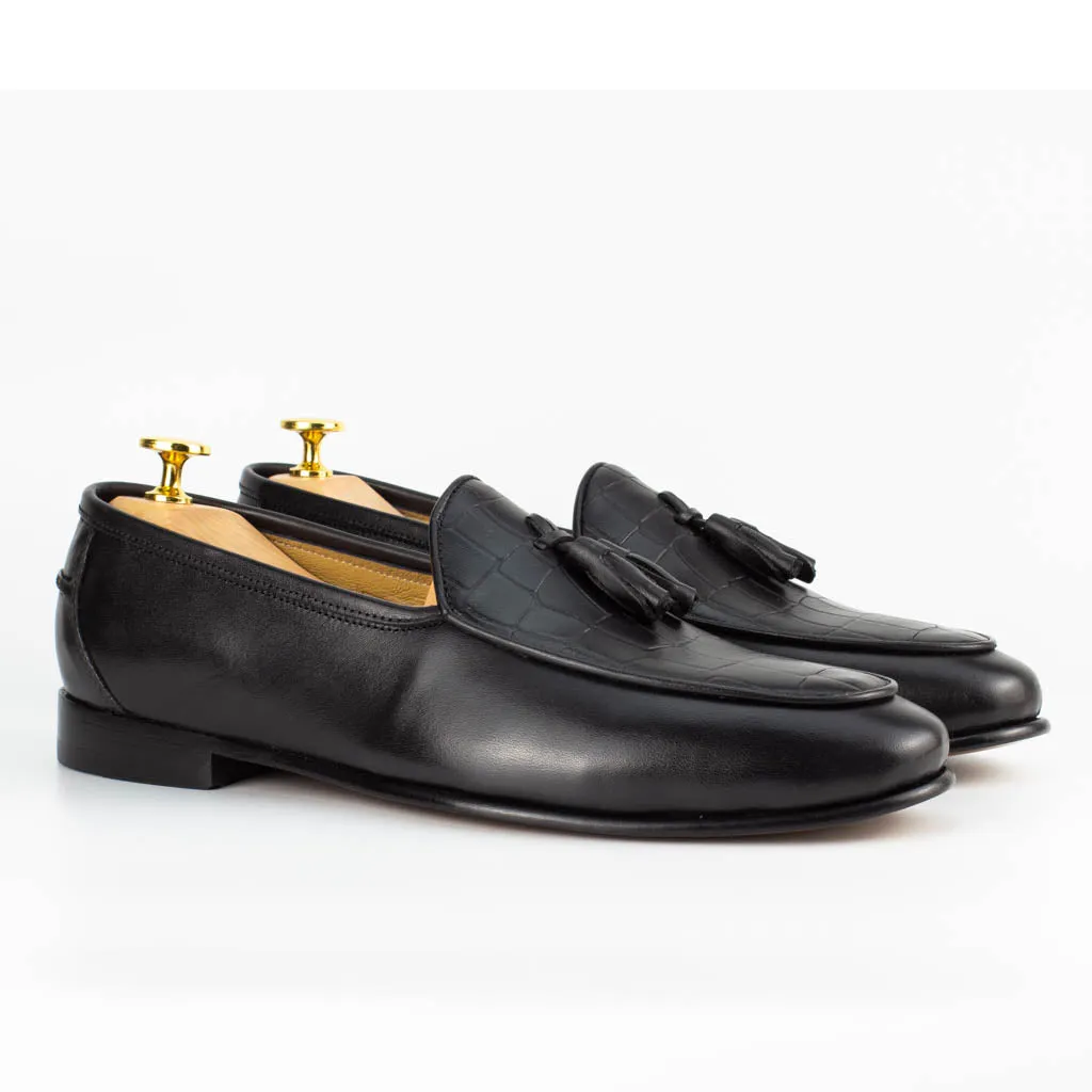 Frangiato Croco Black Men's Leather Loafers