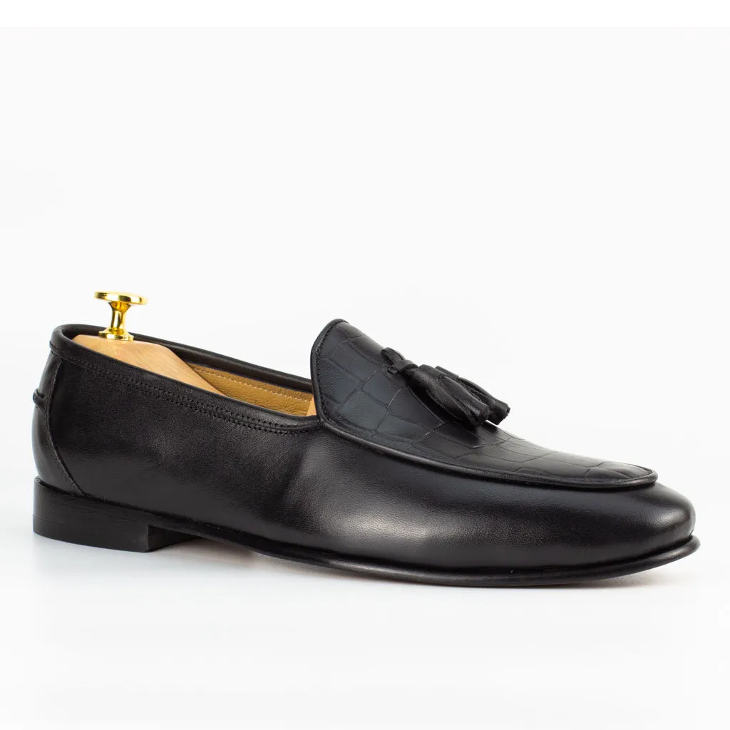 Frangiato Croco Black Men's Leather Loafers