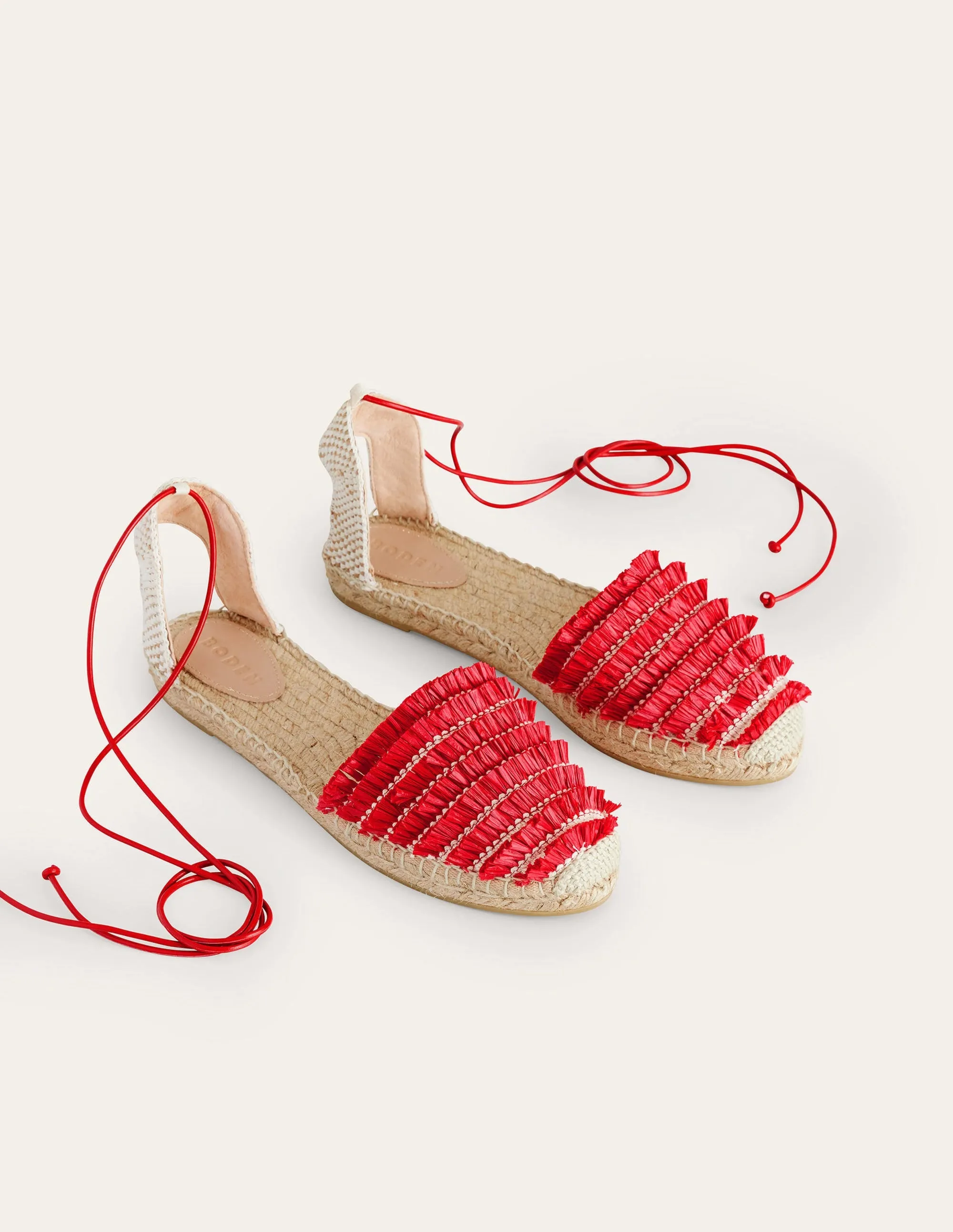 Fringe Detail Flat Espadrilles-Vermillion Red