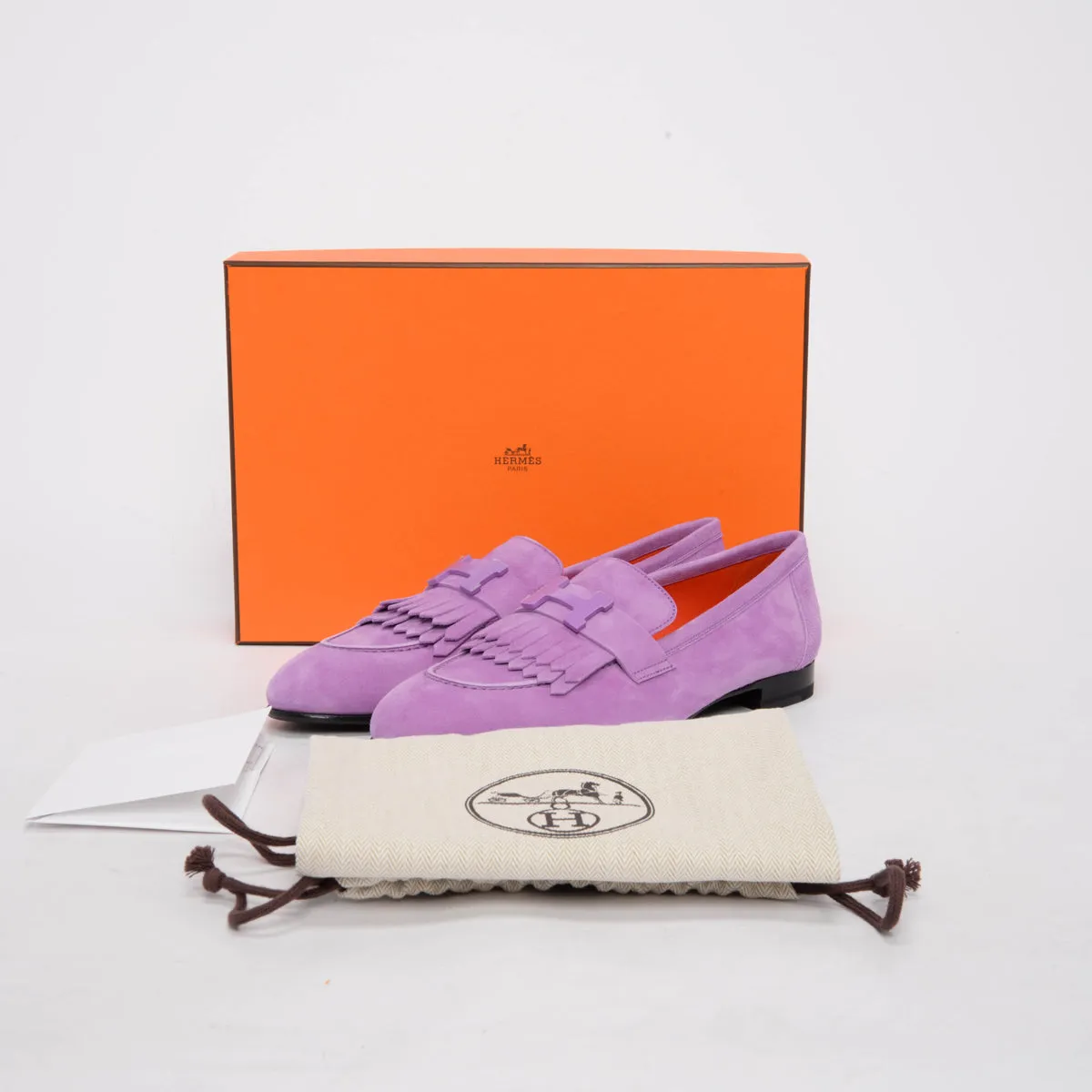 Hermes Lilac Suede Royal Loafers 39