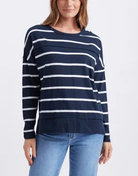 Jayne Stripe Throw On Top - Navy/White Stripe