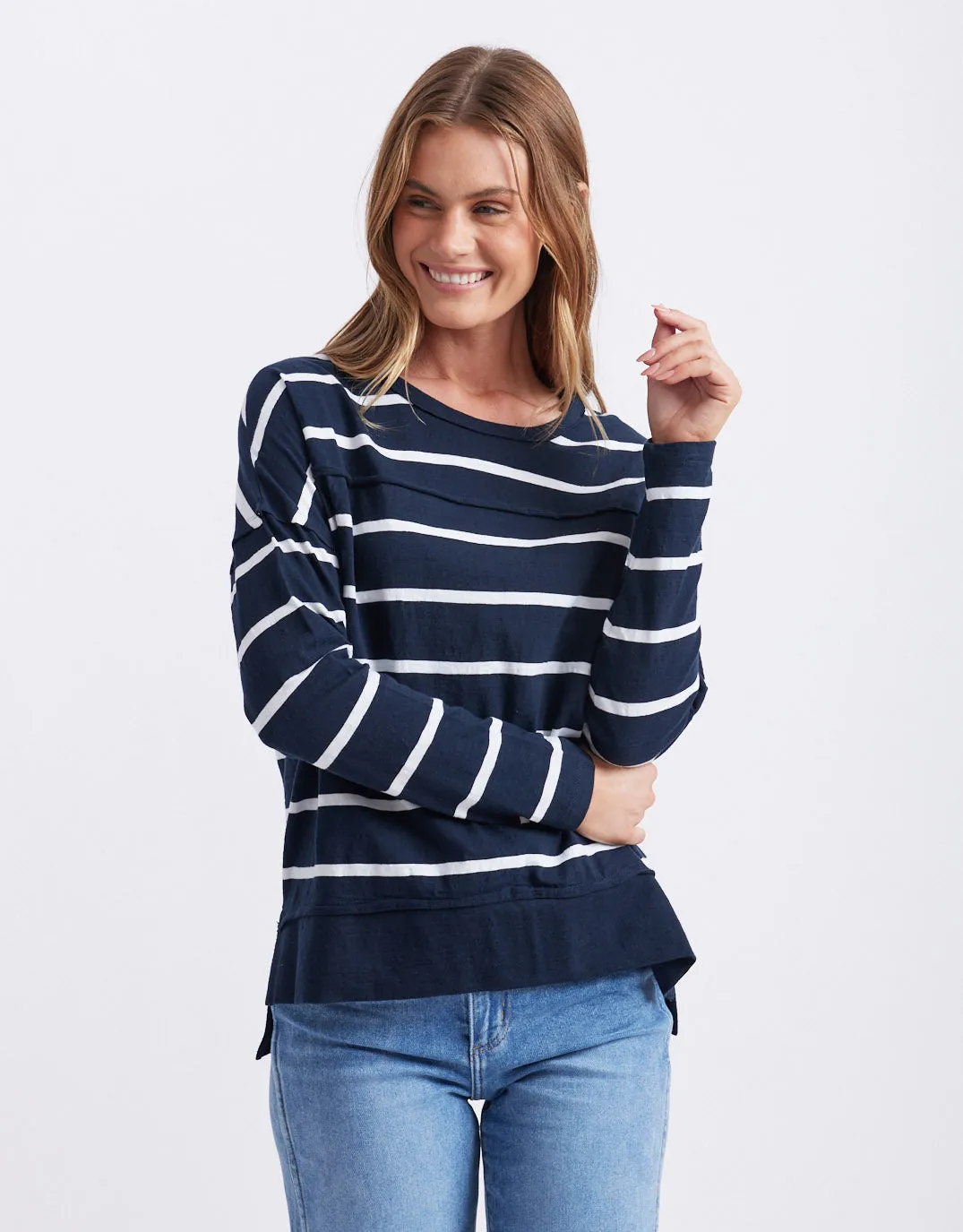 Jayne Stripe Throw On Top - Navy/White Stripe