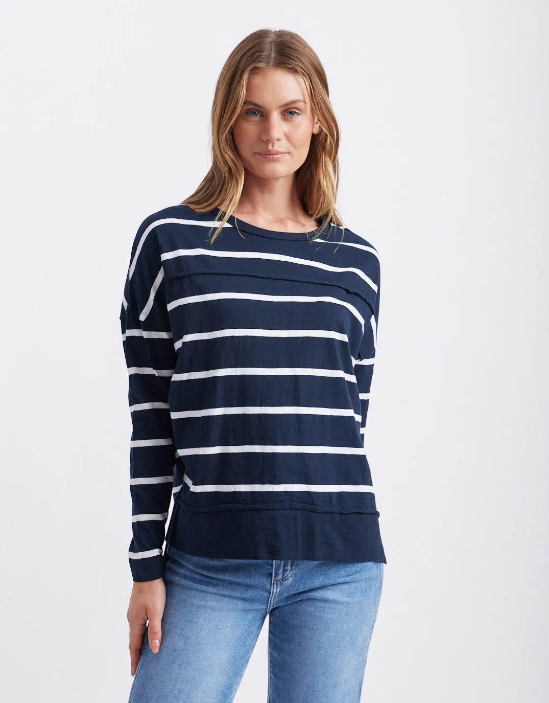 Jayne Stripe Throw On Top - Navy/White Stripe