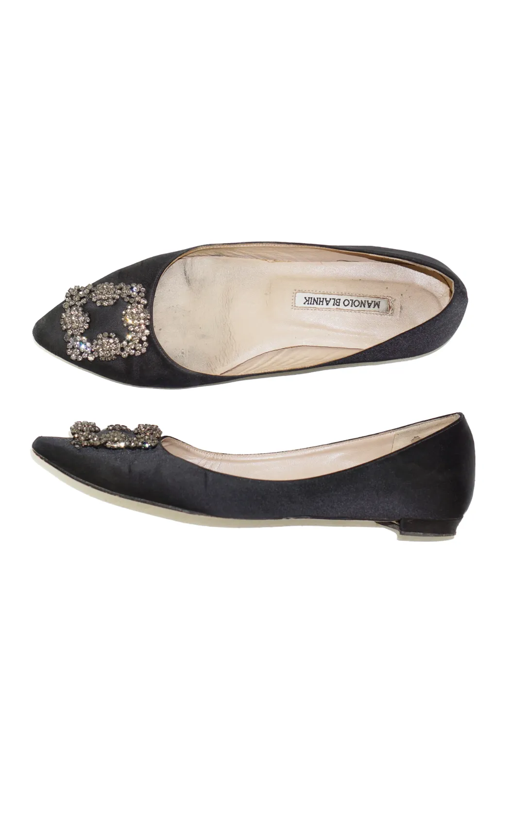 MANOLO BLAHNIK Hangisi Crystal Satin Flats