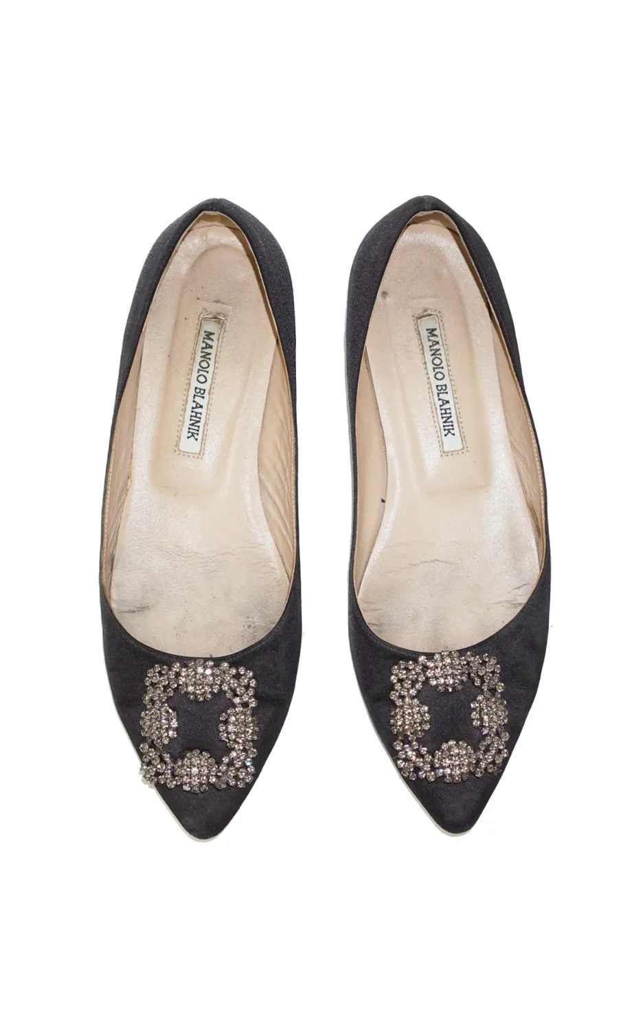 MANOLO BLAHNIK Hangisi Crystal Satin Flats