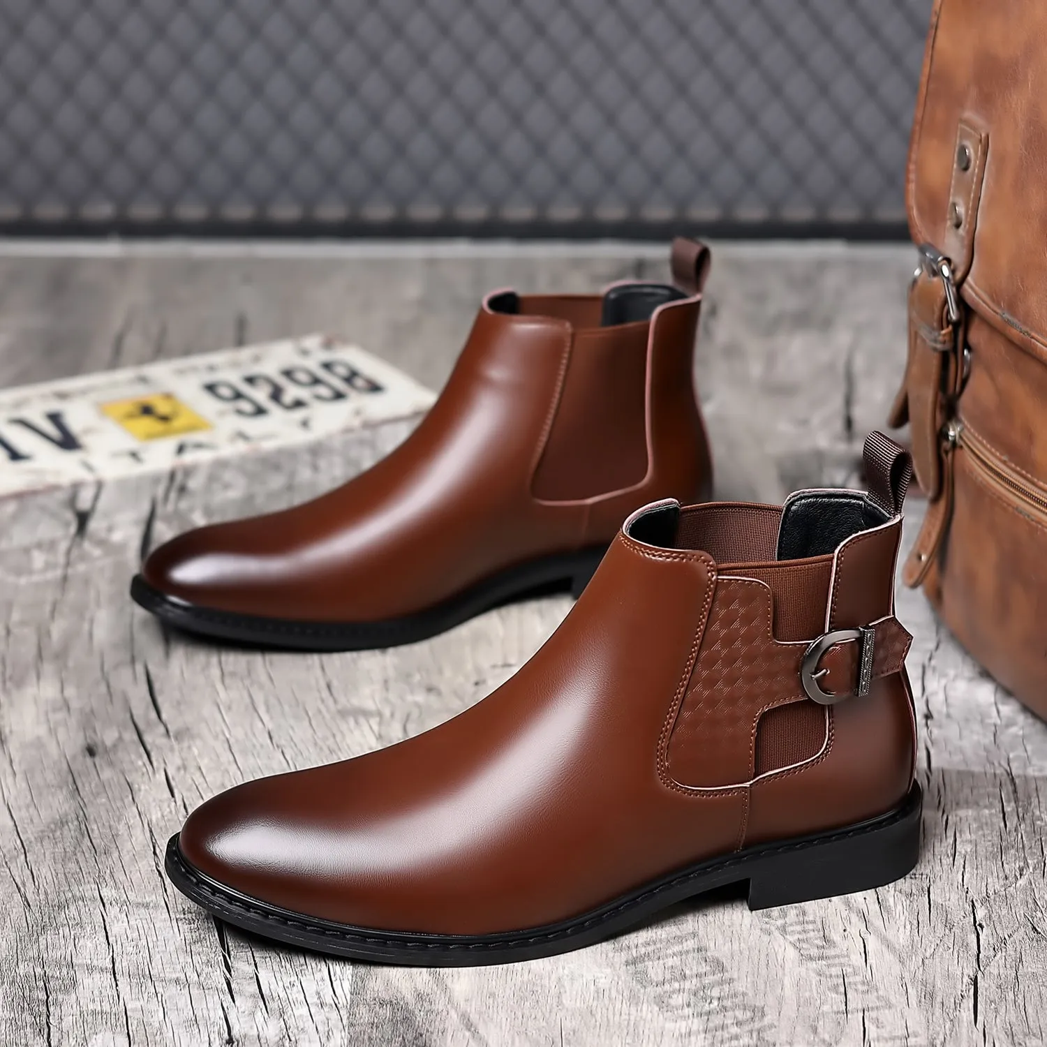 Men's Calf Leather Buckle Ankle Boots