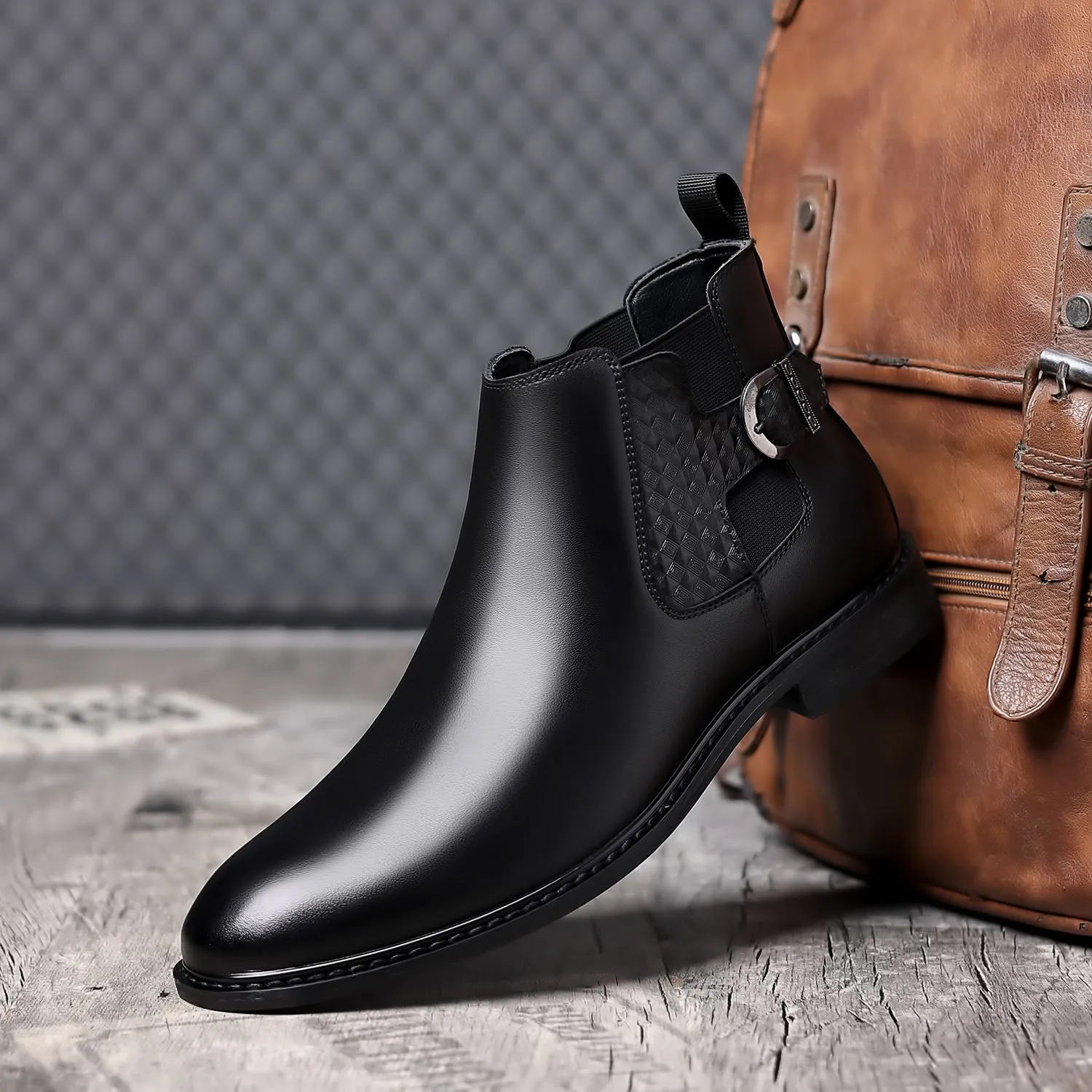 Men's Calf Leather Buckle Ankle Boots