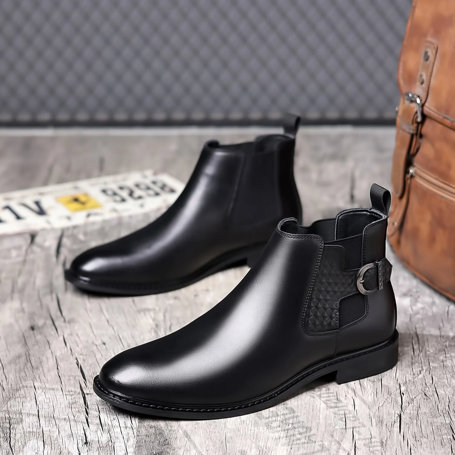 Men's Calf Leather Buckle Ankle Boots