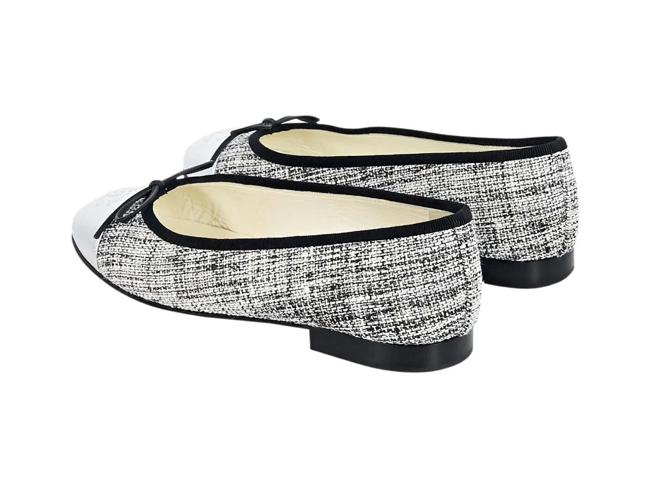 Metallic Silver Chanel Tweed Cap-Toe Ballet Flats