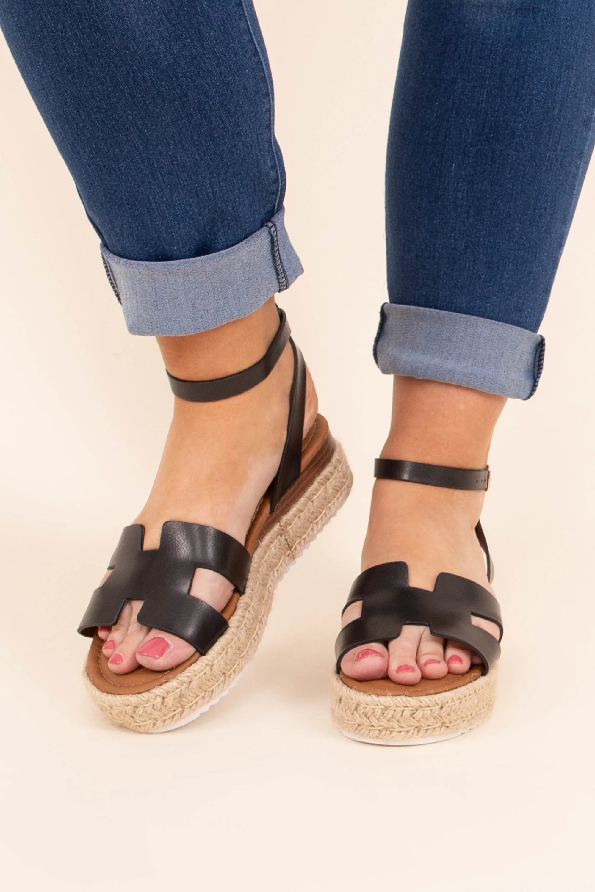 On A Getaway Sandals, Black