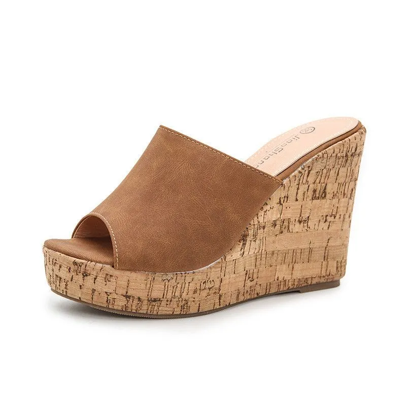 Platform High Heel  Cork Mule Wedges