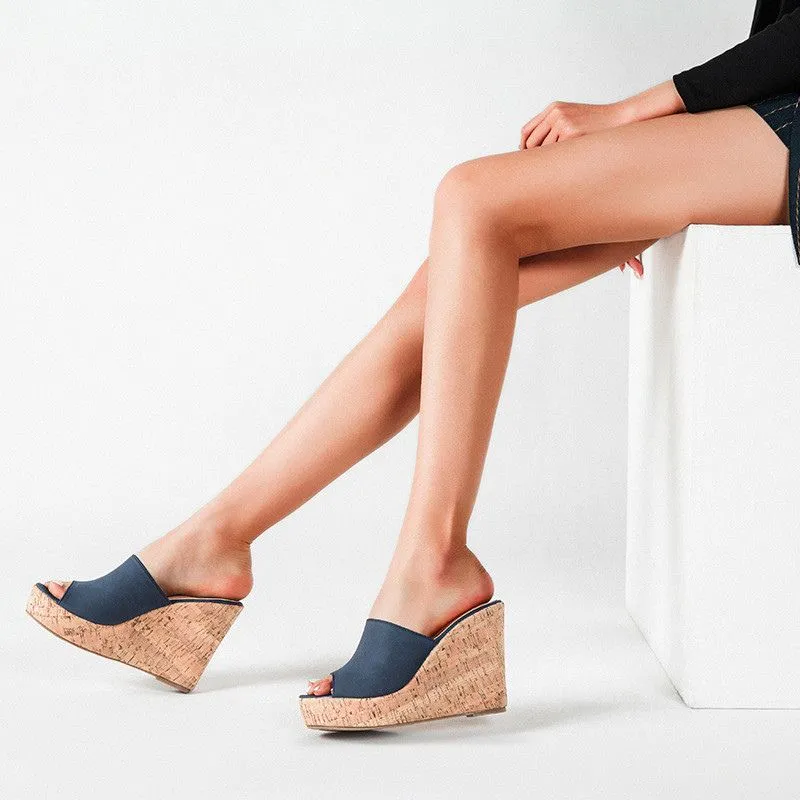 Platform High Heel  Cork Mule Wedges