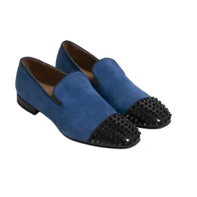 Suede Spike Captoe Loafer (Blue)