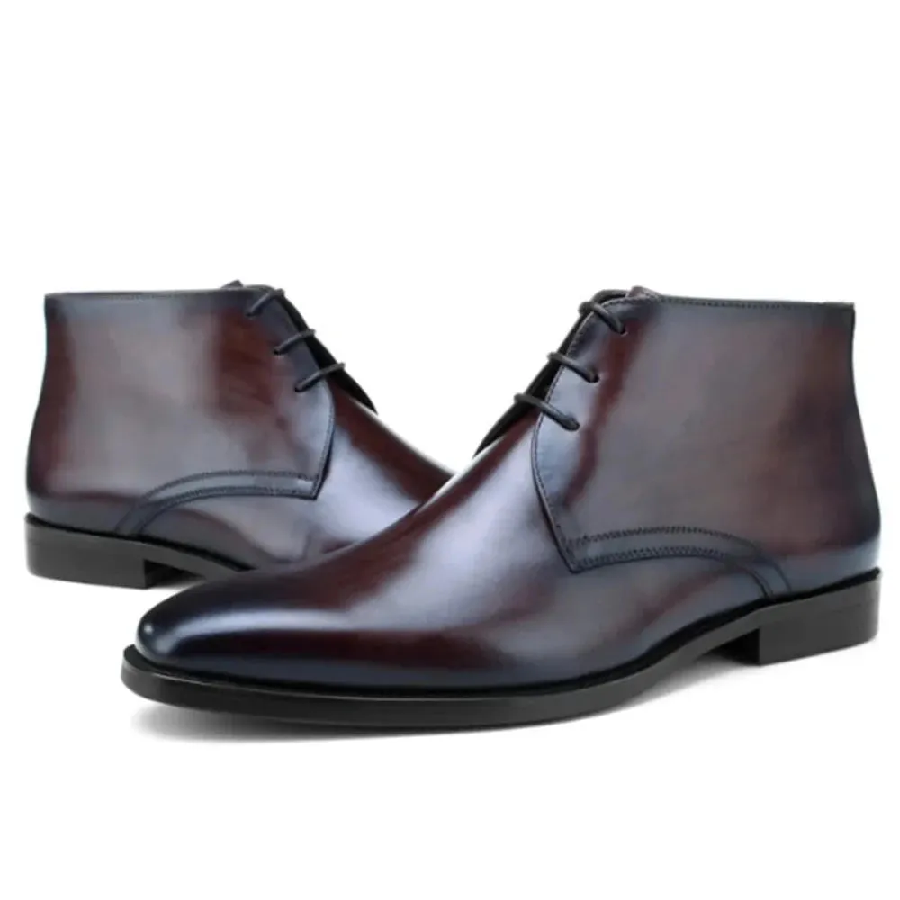 Trend4us Men's Sleek Leather Lace-Up Chelsea Boots