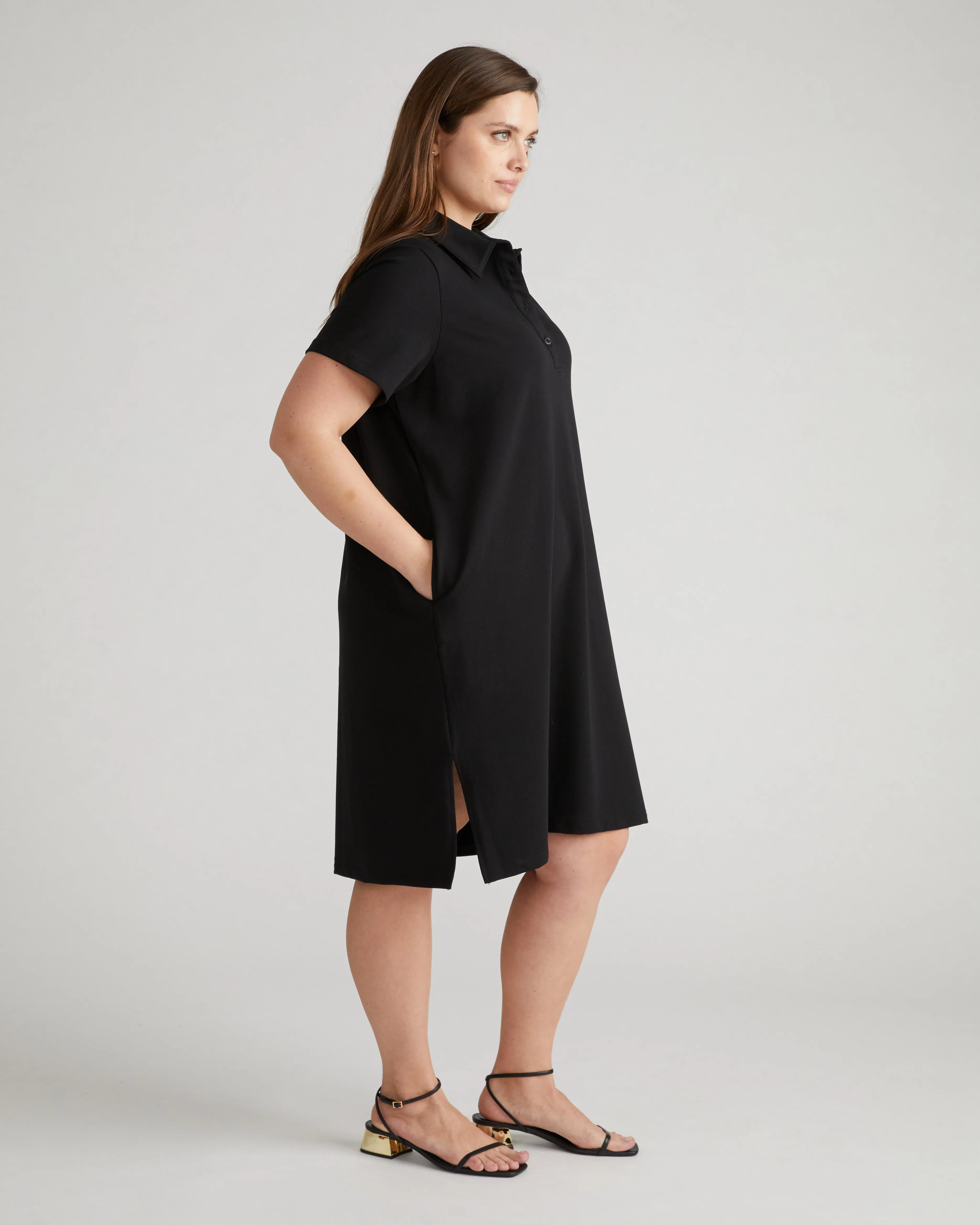 Varsity French Terry Polo Dress - Black