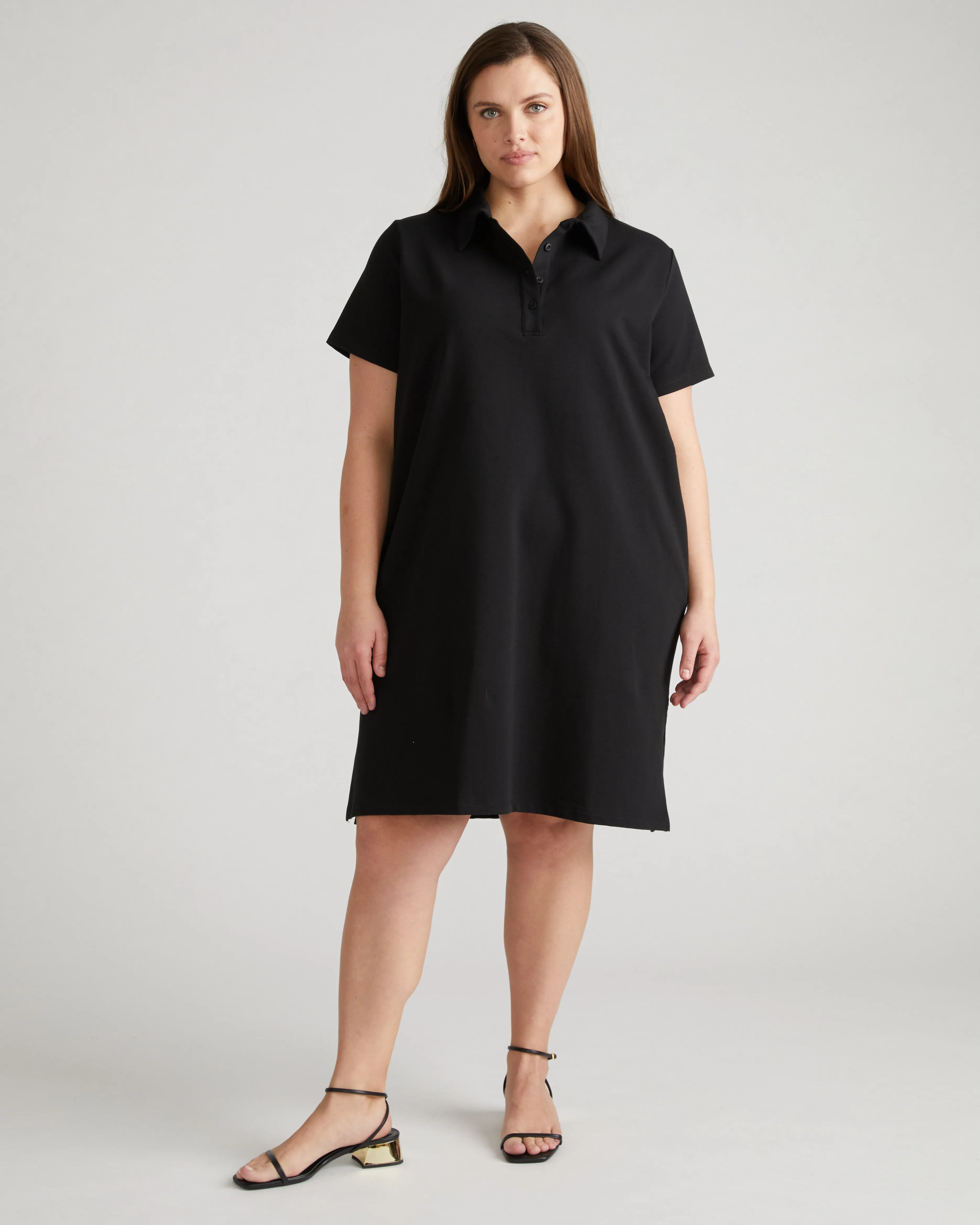 Varsity French Terry Polo Dress - Black