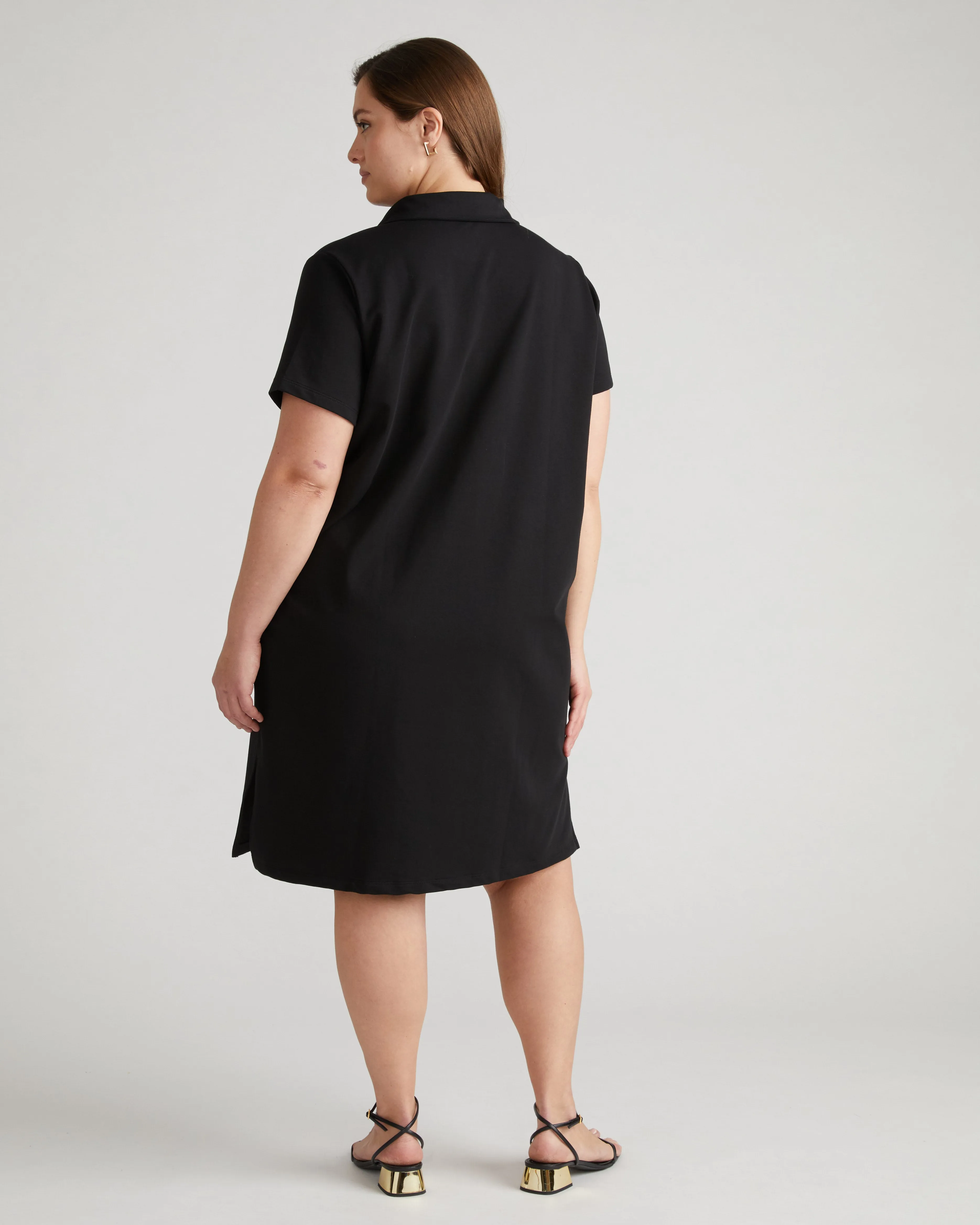 Varsity French Terry Polo Dress - Black