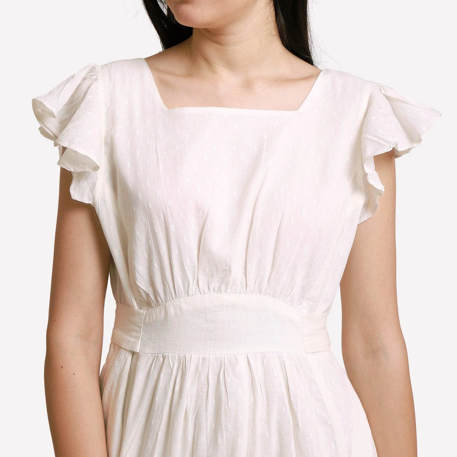 White Horseshoe Neck Cotton Princess Line Short Dress